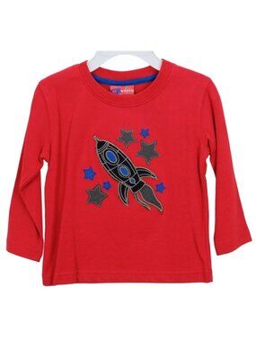 CR Rugged Boys Red Long Sleeve T-Shirt 18M With Rocket & Star Design Toddler Pul